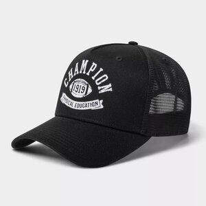 NEW Champion Adult Phys Ed Twill Trucker Hat - Black